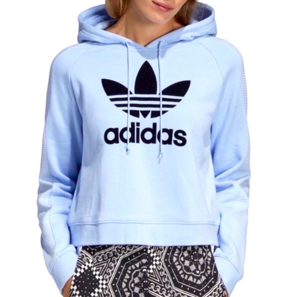 Adidas Originals Cropped Hoodie in Periwinkle Blue Great Condition - Size Small